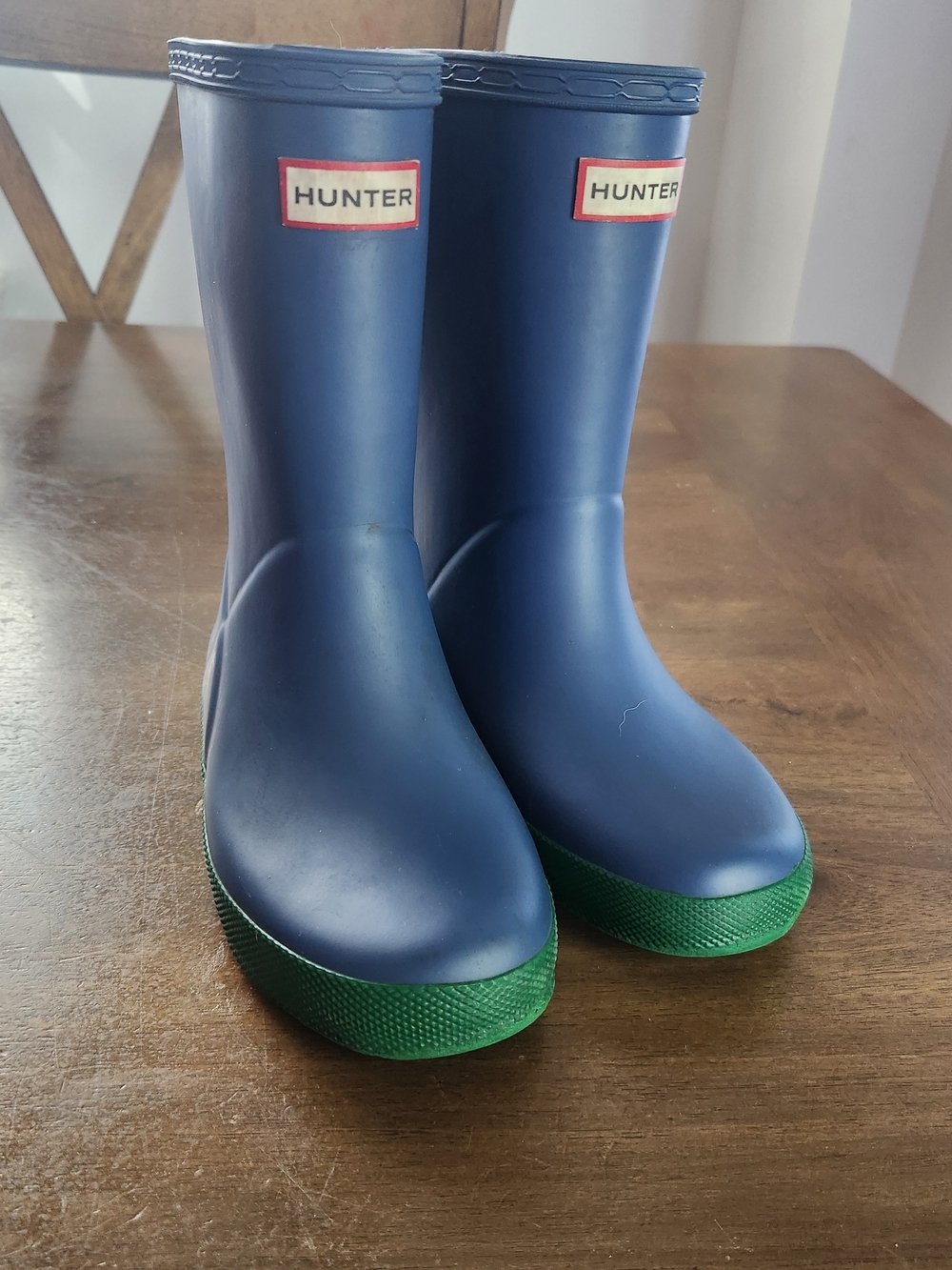 Hunter Kids Navy and Green Rain Boots Size 12b / 13g Kids